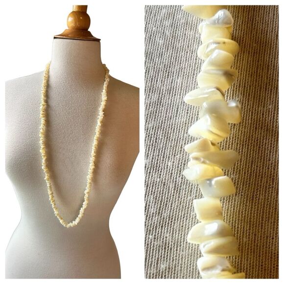 Vintage Mother of Pearl Hand Beaded Shell Necklace - Picture 1 of 6